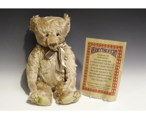 A Merrythought mohair Livingstone One of a Kind teddy bear, height 51cm, with signed certificate.Buyer’s Premium 29.4% (inclu