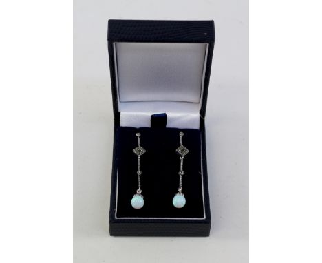 Pair opal and marcasite drop ear-rings stamped 925 Condition Report Click here for further images, condition, auction times &