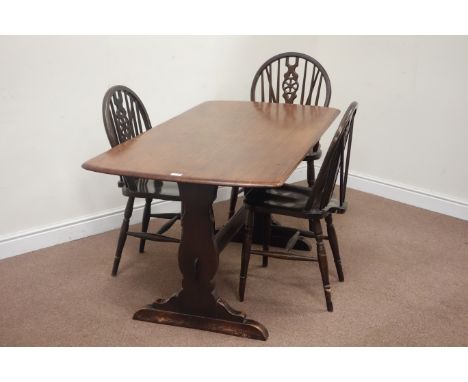 Ercol medium oak rectangular dining table (153cm x 77cm, H72cm), and three chairs Condition Report Click here for further ima