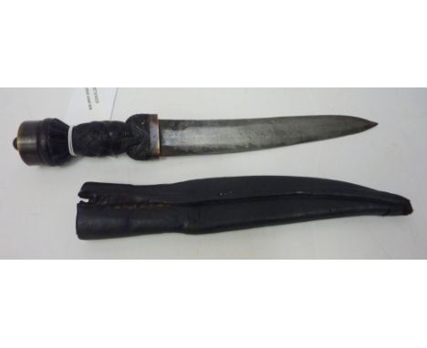 Scottish small dirk with ebony knot carved hilt, leather scabbard, 27cm Condition Report Click here for further images, condi