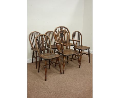 19th century matched set six (5+1) elm and beech stick and hoop back chairs Condition Report Click here for further images, c