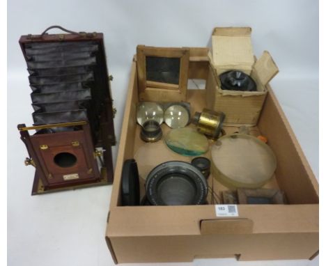 Early 20th Century plate camera by W. Watson & Sons and plate camera items and accessories in one box  Condition Report 18cm 