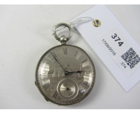 19th century Swiss key wound pocket watch, silvered dial engraved with Geneva scene, signed S BARLOW A GENEVE, case stamped a