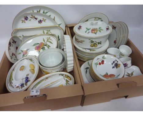 Royal Worcester 'Evesham' oven and dinnerware, including tureens, dinner plates, bowls, ramekins and serving dishes in two bo
