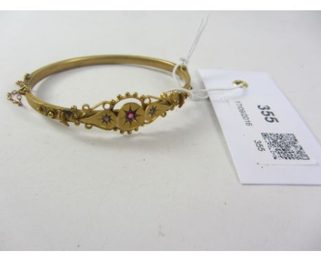 Edwardian 9ct gold hinged bangle set with ruby and diamonds Birmingham 1906 approx 7gm Condition Report Click here for furthe