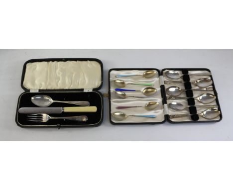 Set of six Norwegian silver-gilt and coloured enamel coffee spoons by Marius Hammer of Bergen, set of six hallmarked silver t