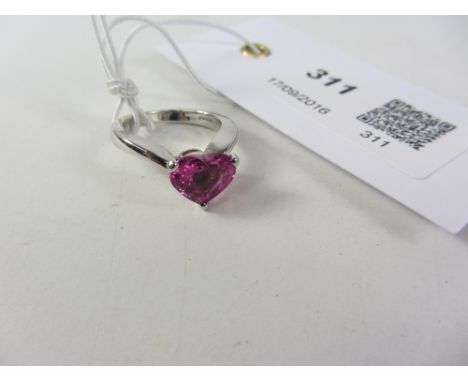 Heart shaped pink sapphire white gold ring hallmarked 18ct Condition Report Click here for further images, condition, auction