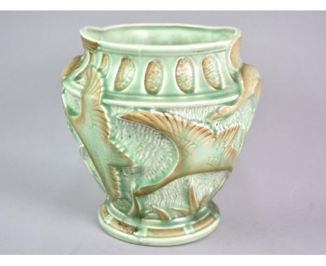 A Mid 20th Century Burgess and Leigh Burleigh Ware Embossed Planter with Flying Geese Decoration, 20cms High