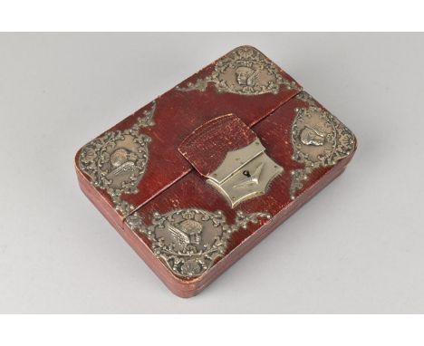 A Silver Mounted Leather Covered Ladies Travelling Box with Hinged Two Part Lid to Fitted Interior, Containing some Unrelated