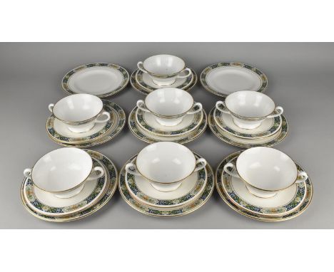 A Royal Worcester Manor House Soup Set for Seven to Comprise Seven Cups, Seven Saucers and Nine Side Plates