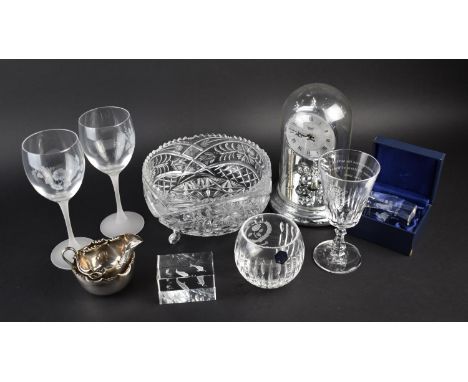 A Collection of Various Glassware to Comprise Paperweights, Sturat Bowl, Pillar Clock etc