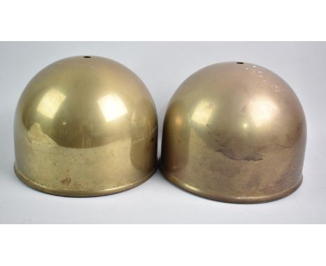 A Pair of Brass Domed Light Shades, No Bulb Fittings, 20cms Diameter and 17cms High