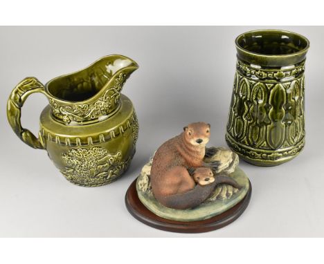 A Northlight Resin Study of Otter and Pup Together with a Large Green Glazed Wood's Hound Handled Relief Jug and a Price P&am