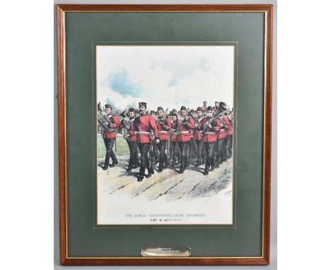 A Framed Military Print, "The Kings Shropshire Light Infantry" by R Simpkin, 20x27cms
