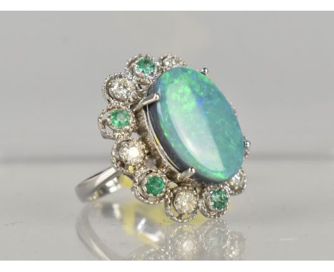 A 14ct Opal, Green and White Stone Cluster Ring