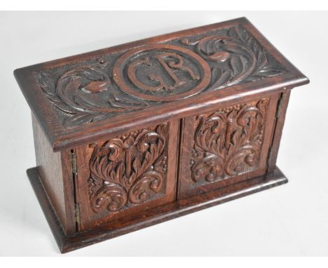 A Edwardian Carved Smokers Box with Hinged Lid which Lifts to Reveal Inner Carving 'A R' 1721 - 1907 God Be Our Speed, Fitted