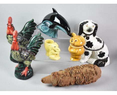 A Collection of Ceramic Items to include Poole Dolphin, Staffordshire Spaniel, Pair of Chickens, Seed Pod Etc