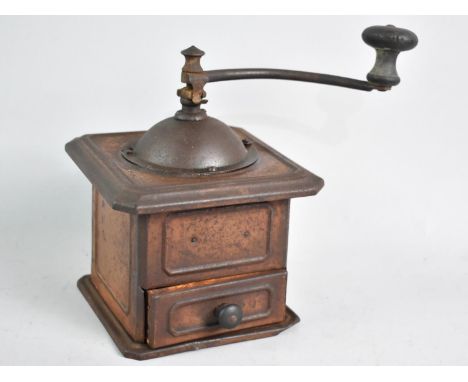 A Vintage Tin Plate Coffee Grinder with Base Drawer