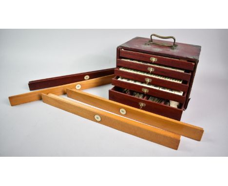 An Early/Mid 20th Century Oriental Mahjong Set in Five Drawer Cabinet with Removable Front Panel, Four Wooden Tile Rests, Cab
