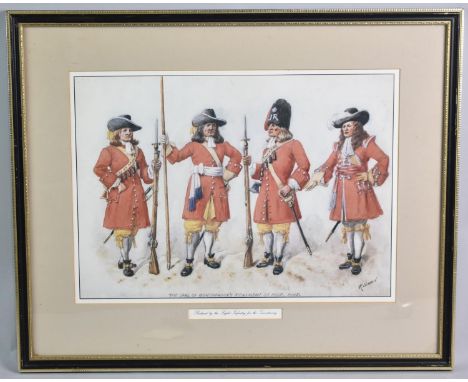 A Framed Military Print, "The Earl of Huntingdon's Regiment of Foot, 1685" by R Simpkin, 37x27cms