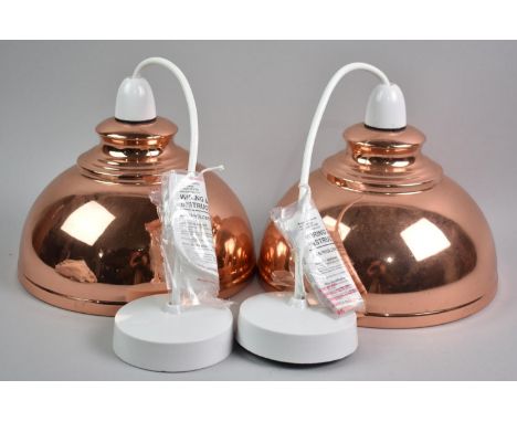 A Pair of Modern Ceiling Light Fittings with Copper Shades, 20cms Diameter