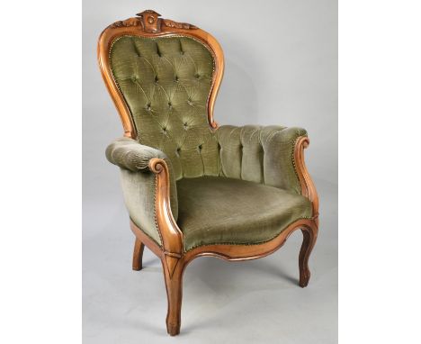 A Mid 20th Century button Upholstered Balloon Back Ladies Armchair