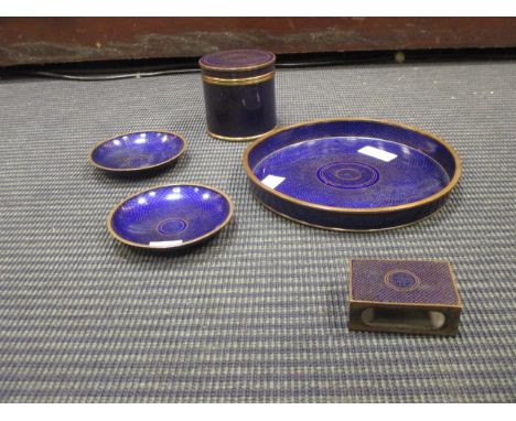 A set of Chinese blue cloisonne enamel dressing table items (5)  