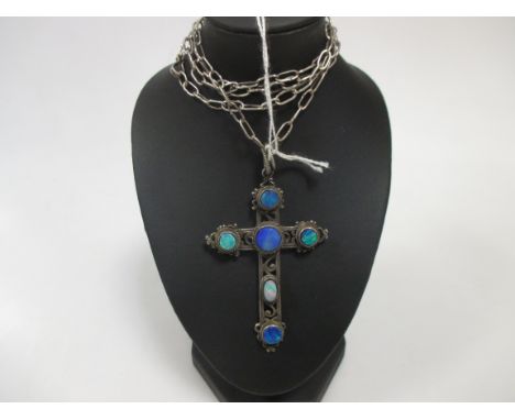 An opal set cross on chain  