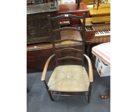 Pair of rush seated ladder back armchairs and a set of Dyna Power series golf clubs by Wilson (3)  