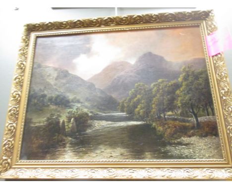 R Herd (British, 19th Century) The Langdale Pikes, Westmorland inscribed on the reverse and dated 1891 oil on canvas 44 x 59c