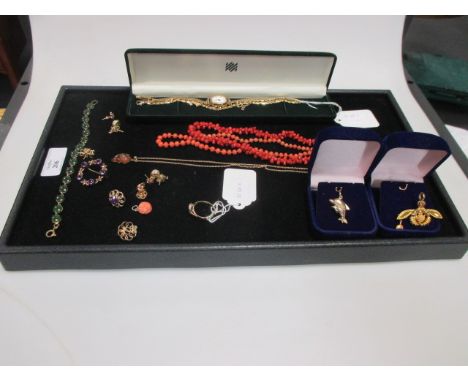 A 9ct bracelet (approx. 5.7g) and a lady's Rotary wristwatch with cased stamped 375, together with a pair of garnet earrings 
