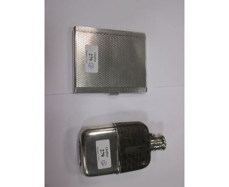 A silver cigarette case and a silver mounted leather hip flask (2)  