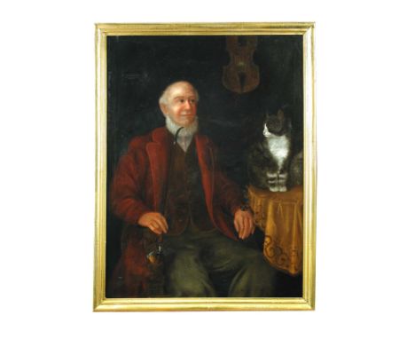 Austrian School (19th Century)  A bearded violin maker playing the violin to his tortoiseshell cat; and The violin maker, at 