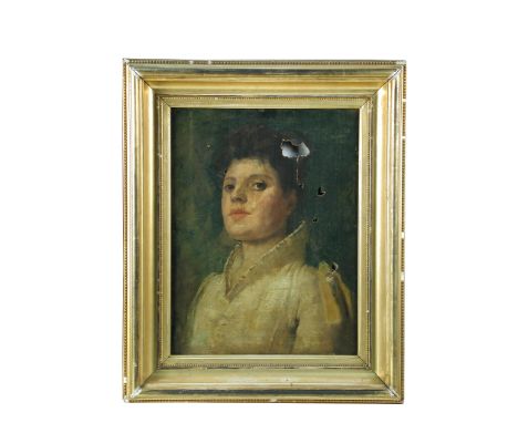 English School (20th Century)  Portrait of a lady, believed to be the suffragette Christabel Pankhurst oil on canvas, in a gi