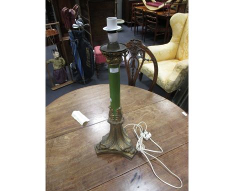 A 19th century green columnar table lamp  