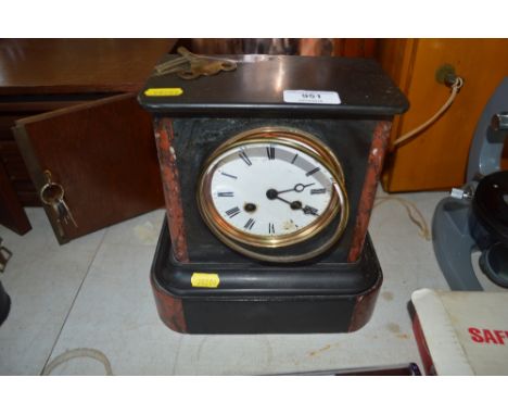 A Slate two hole mantel clock with key 