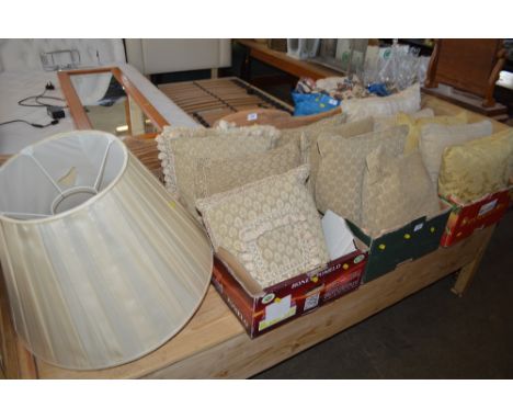 A quantity of cushions and a lamp shade 
