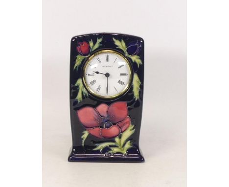 Moorcroft Anemone Pattern on Dark Blue Mantle Clock. Height: 16cm