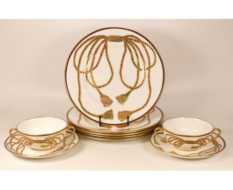 A collection of De Lamerie Fine Bone China heavily gilded  Rope &amp; Tassel patterned items  to include 5 dinner plates&amp;