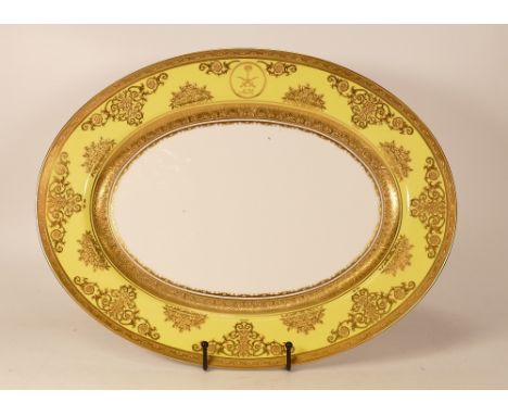 Large De Lamerie Fine Bone China heavily gilded Special Commission Exotic Garden patterned Oval Platter with Saudi Motif, spe