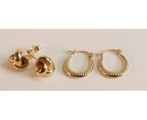 9ct gold pair creole hoop earrings,0.5g,and pair of knot earrings, 0.9g, both Brand new TJC Jewellery Chanel items, with bags