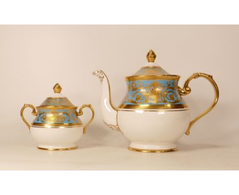 Large De Lamerie Fine Bone China heavily gilded Robert Adam Pattern Teapot &amp; Sugar Bowl, specially made high end quality 