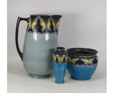 Large Shelley butterfly vase, large jug and planter (3)