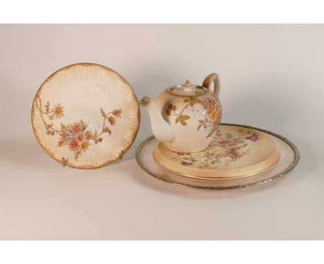 Carlton ware Cornucopia serving tray with metal stand together with Anemone Teapot and Stand. Diameter of tray: 26cm (2)
