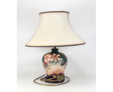 Moorcroft Oberon Pattern Lamp with Moorcroft Shade. Height to fitting: approx. 40cm