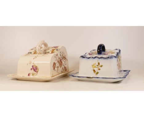 Carltonware Wiltshaw &amp; Robinson Ivory Blushware Hibiscus cheese dome (a/f) and Poppy cheese dome, height 16.5cm (2)