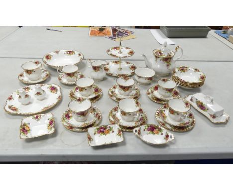 A collection of Royal Albert Old country roses to include 6 trio's. teapot, milk jug, sugar bowl, 2 cake plates, fruit bowl, 