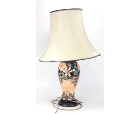 Moorcroft Oberon Pattern Large Lamp with Moorcroft Shade. Height to fitting: approx. 60cm