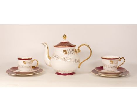 De Lamerie Fine Bone China heavily gilded Special Commission for Royal Stable Majlis Teapot &amp; Two Trio's  , specially mad