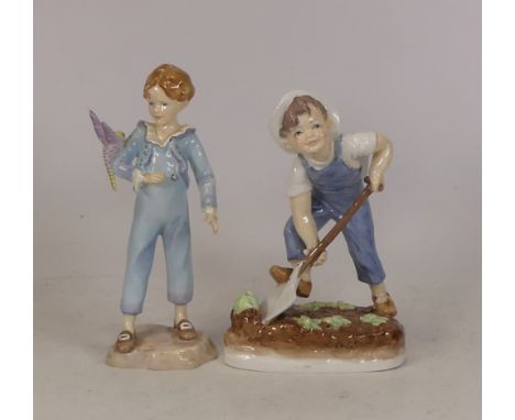Royal Worcester figures to include Saturday's child works hard for a living and the Parakeet (2) ( spade cracked)
